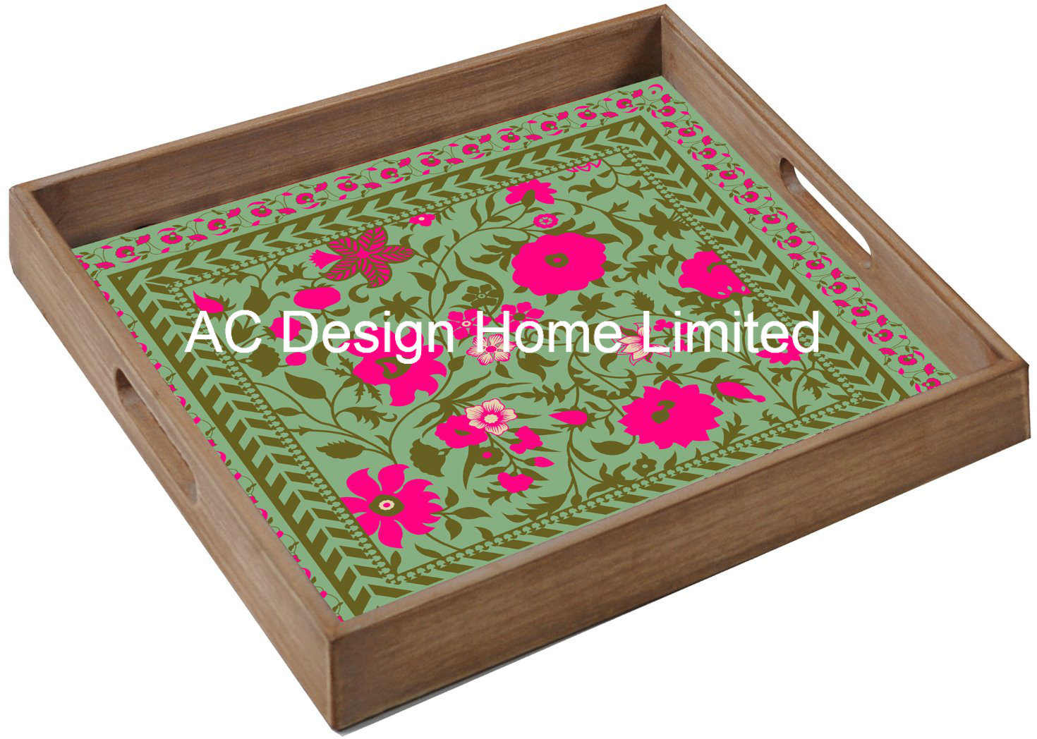 S/3 Square Custom Print Pastry Wooden Serving Tray W/Handle