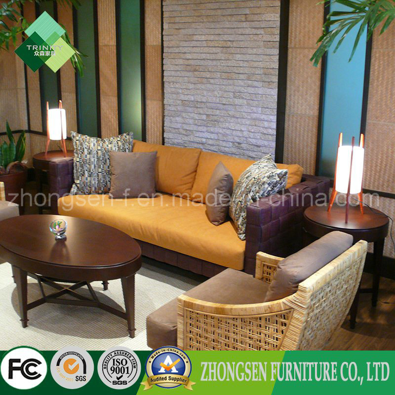 Foshan Furniture Modern Lobby Furniture Rattan Chairs and Wooden Tables