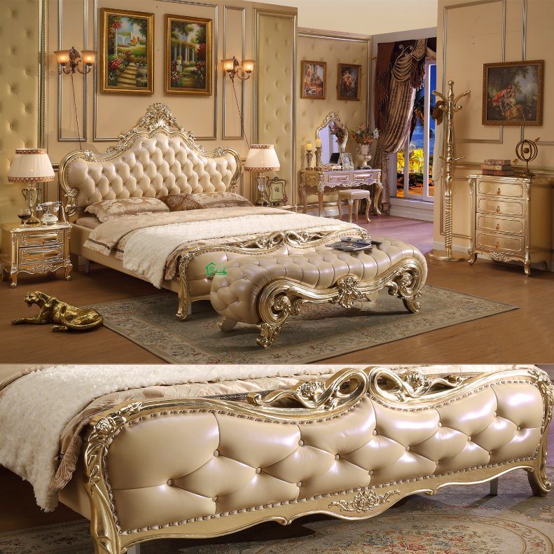 Wooden Bed with Dresser Table for Wood Bedroom Furniture Set