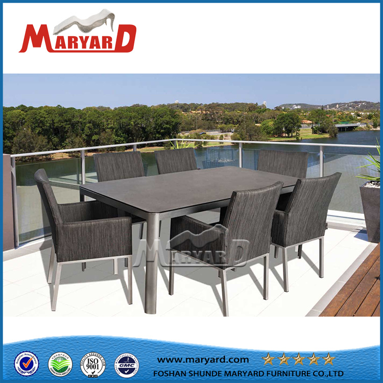 Hot Sale Outdoor Stainless Steel Dining Table and 6 Chairs
