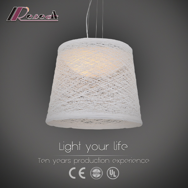 Metal Rattan Pendant Lamp with White Shade