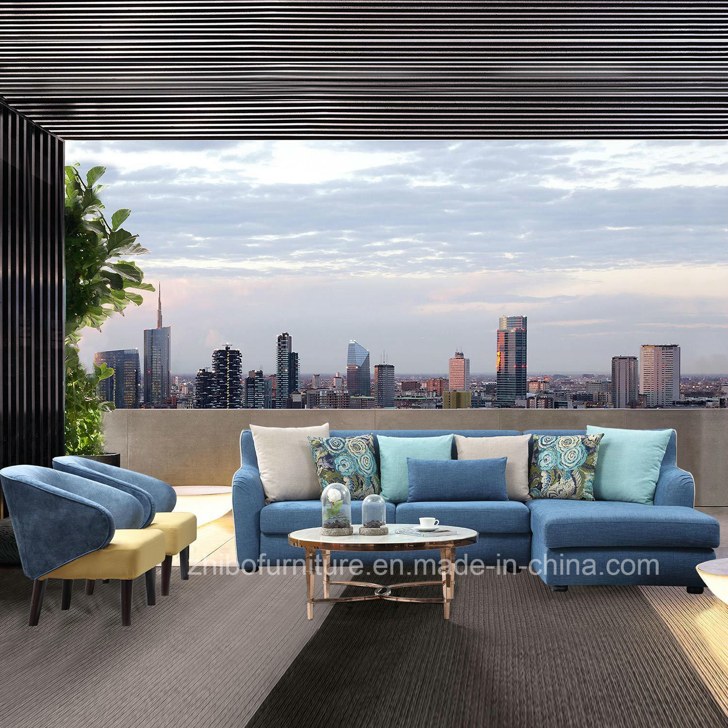 Modern Design Blue Corner Fabric Sofa for Living Room