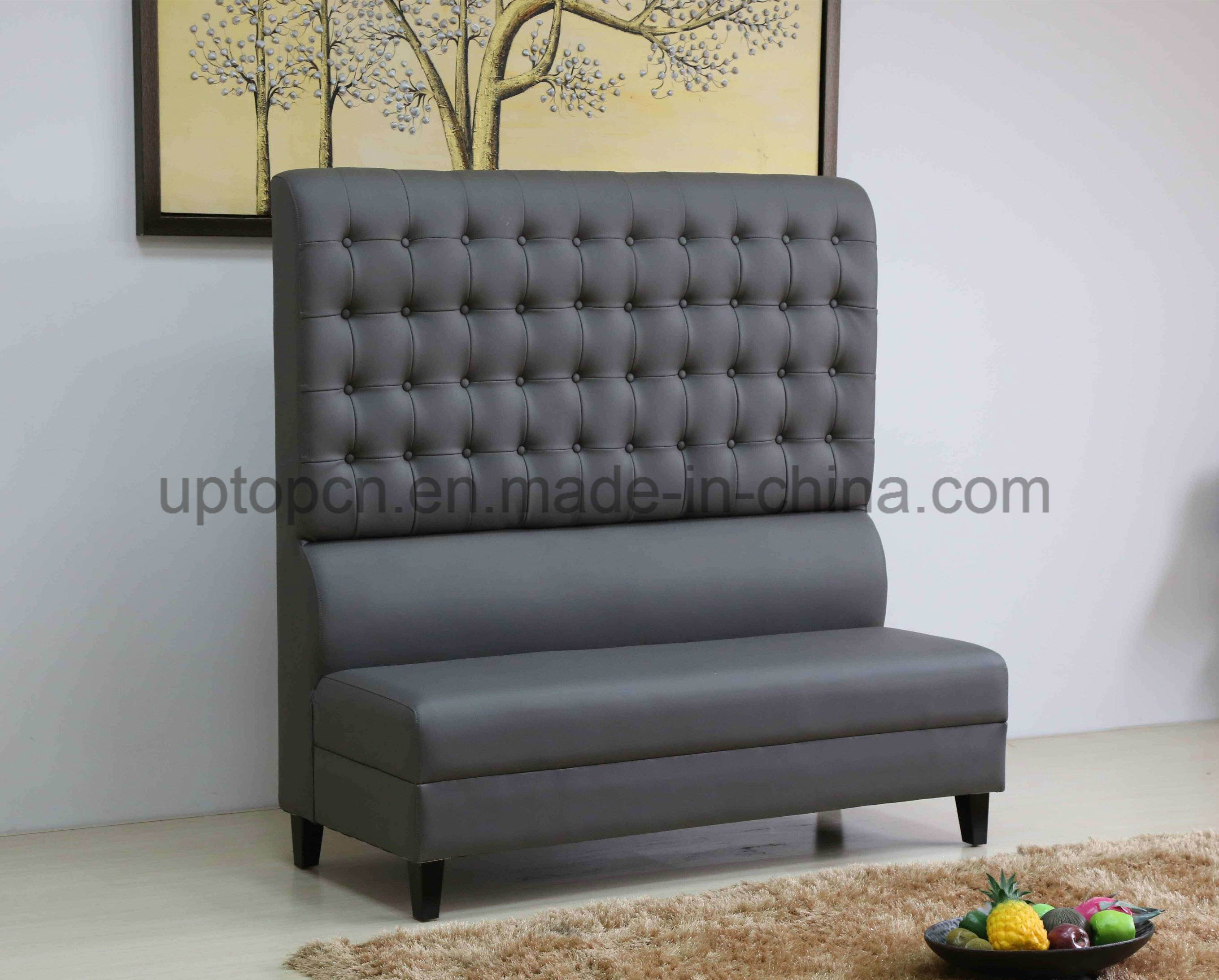 Restaurant Solid Wooden High Back Gray Buckle Leather Sofa (SP-KS420)