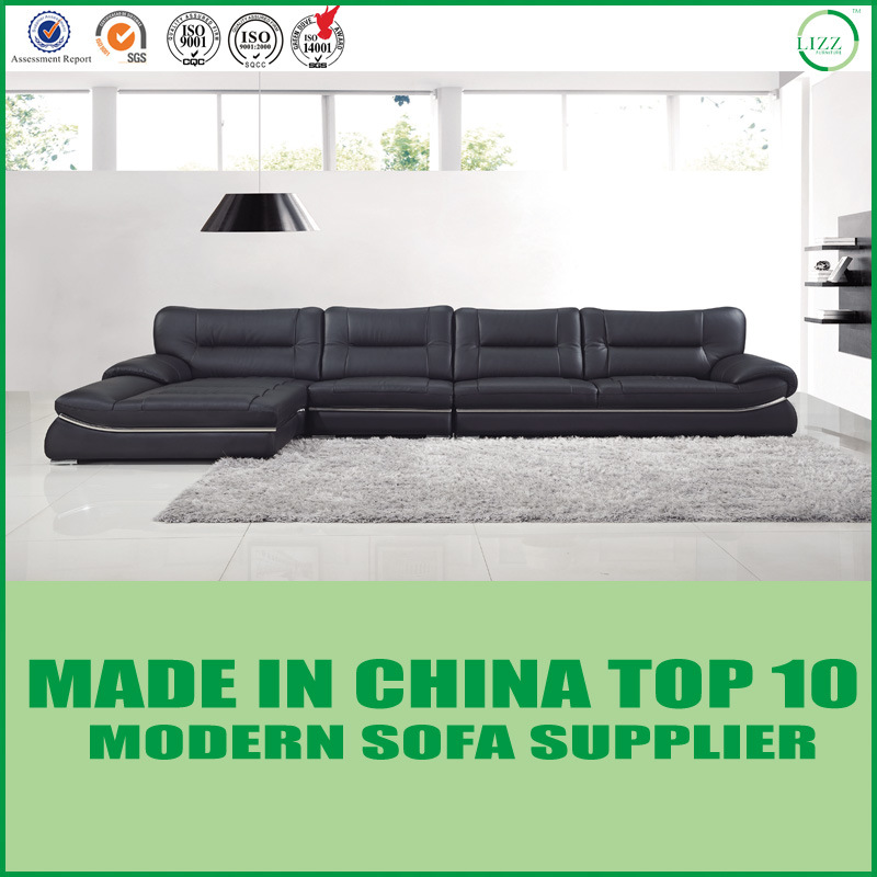 Modern Living Room Furniture Black Leather Sectional Sofa