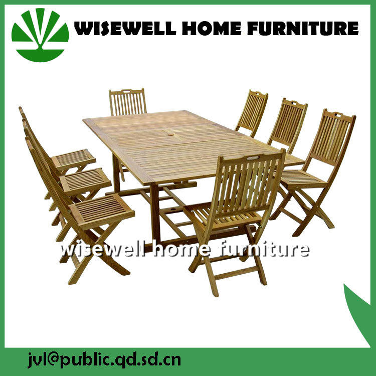 Solid Wood Outdoor Folding Table with Folding Chair