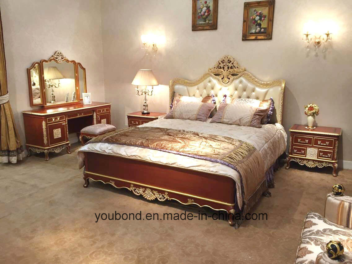0050 Dark Color Solid Wood Hand Carved Tracing The Design in Gold Classical Bed Room Collection