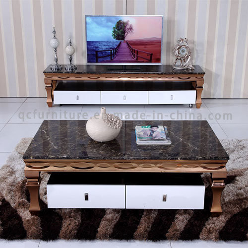 Luxury Black Marble Rose Golden Stainless Steel Coffee Table with Drawer