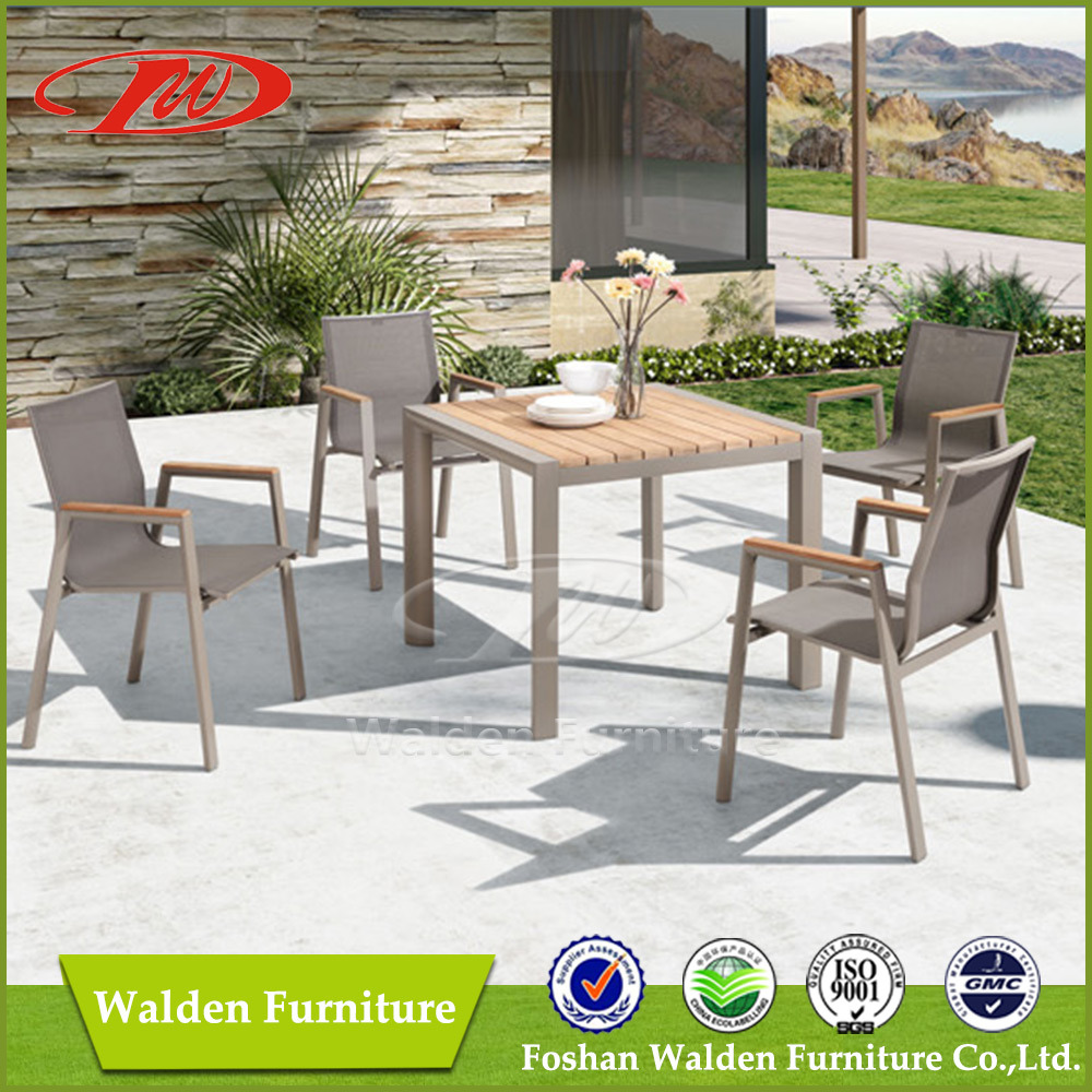 Patio Furniture 5 Piece Garden Furniture Set with Aluminium Chairs and Wood Table