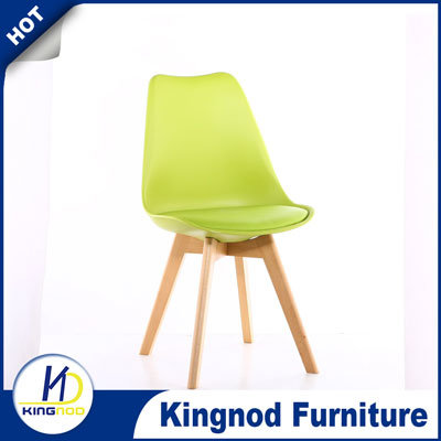 PP Plastic Seat with Cushion and Wooden Legs Leisure Dining Chair