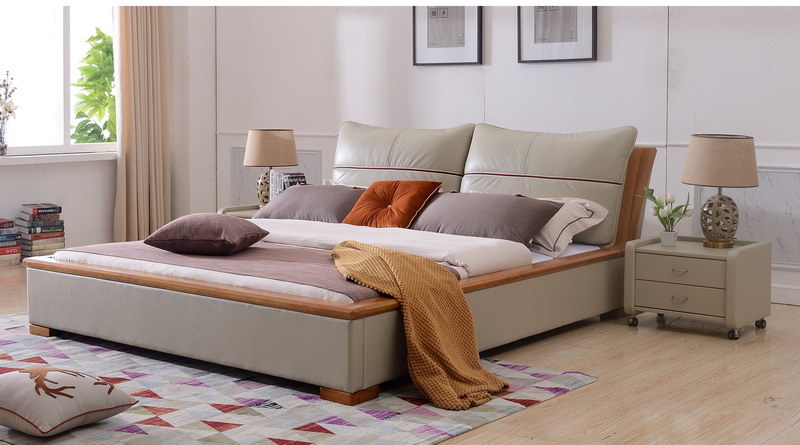 Bedroom Home Furniture King Size Modern Platform Soft Leather Bed