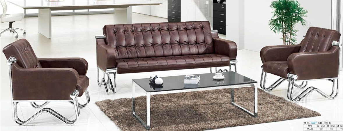 Popular Modern Hotel Chair Office Leather Sofa with Stainless Frame in Stock 1+1+3