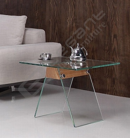 2015 Ciff Clear Glass End Table with Solid Wood