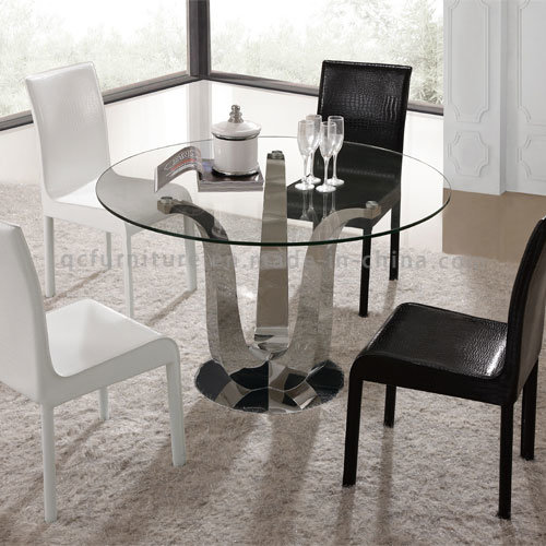 Round Dining Table with Tempered Glass
