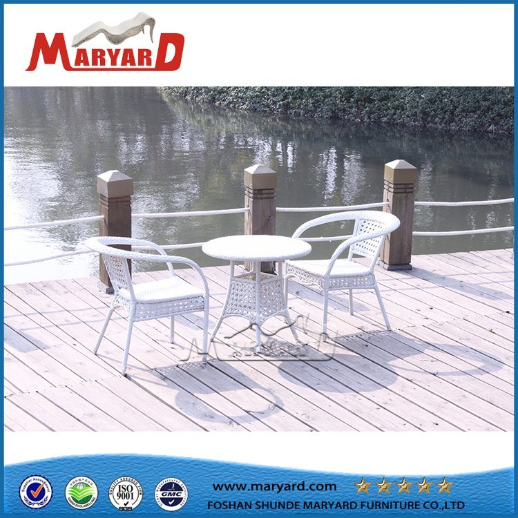 Bistro Rattan Table and Chair White Outdoor Garden Furniture