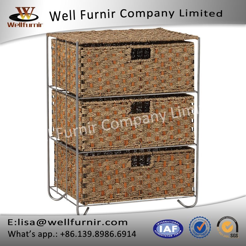Well Furnir T-072 Household Rattan 3-Drawer Storage Bar Cart