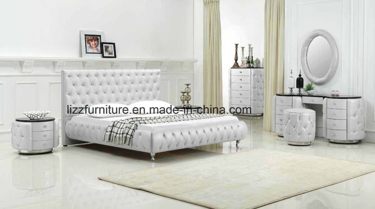 Bedroom Furniture Modern Home Leather Bed with Solid Wood Frame