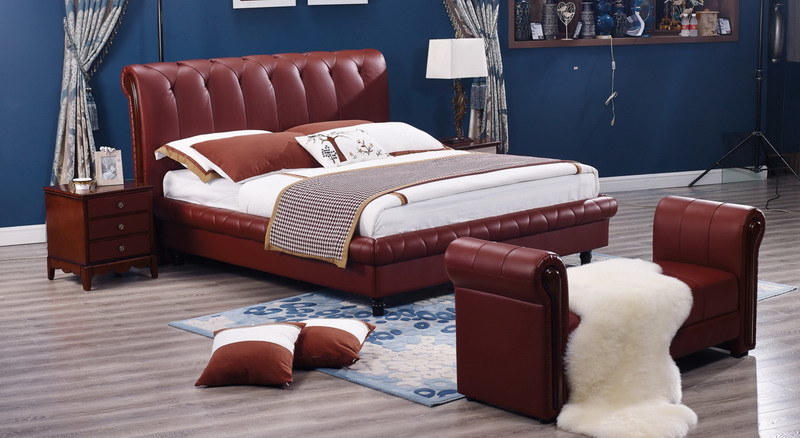Foshan Manufacture European Leather Soft Bed with Headboard and Frame