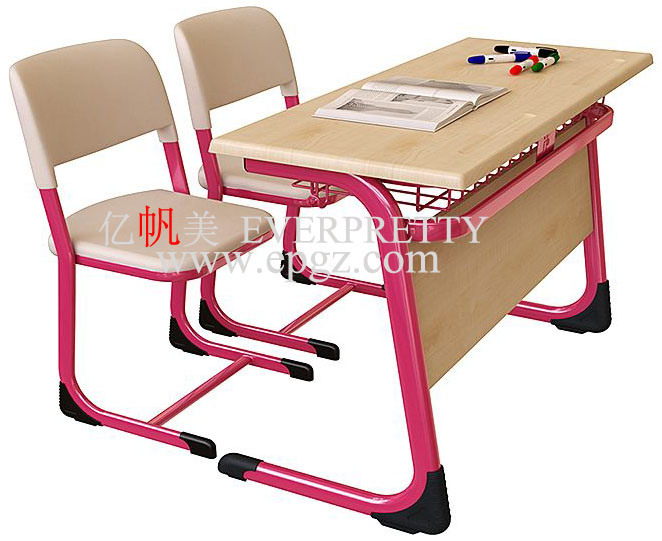 Cheap and Coloful School Furniture Double Student Desk and Chair