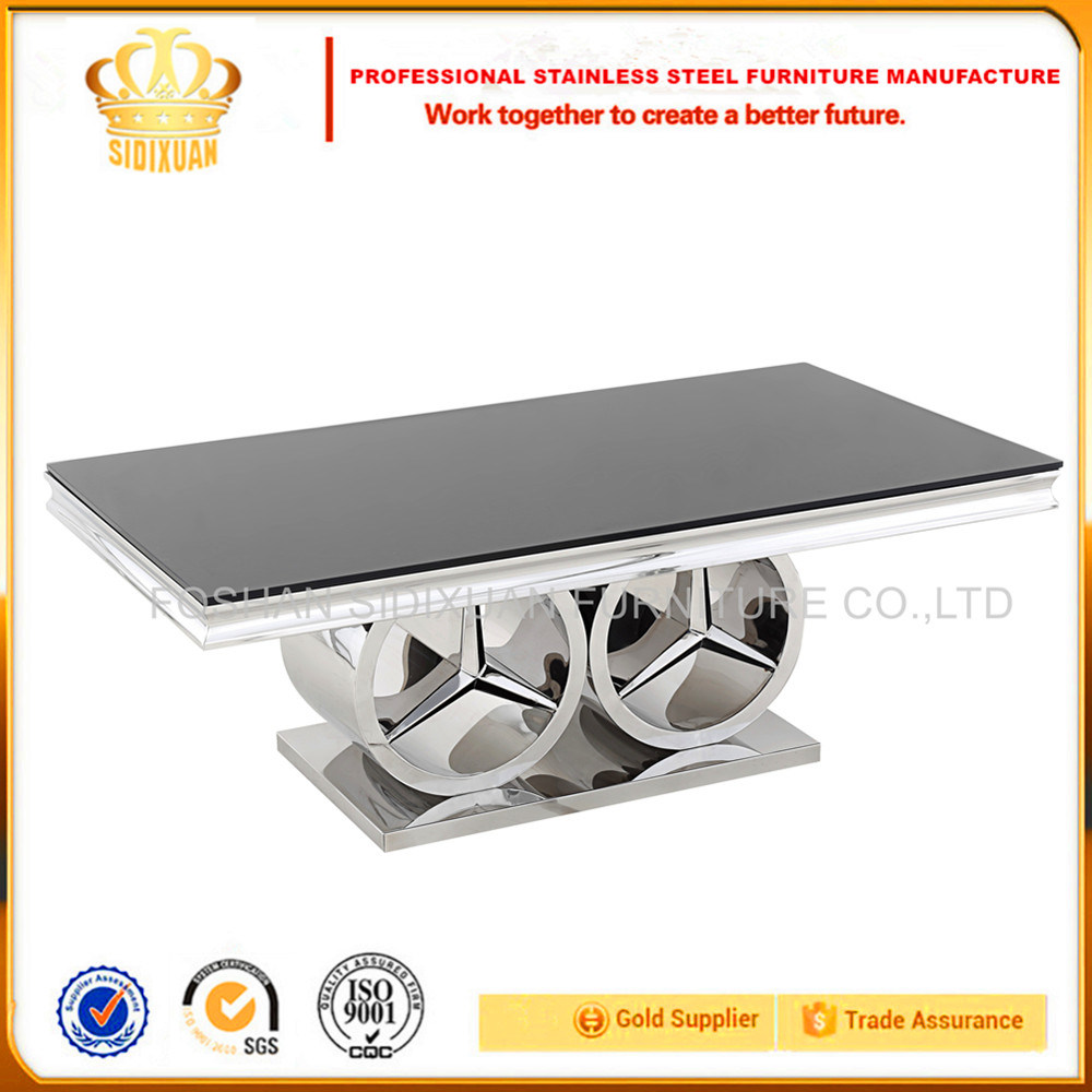 Stainless Steel Furniture Square Modern Design Glass Top Center Table