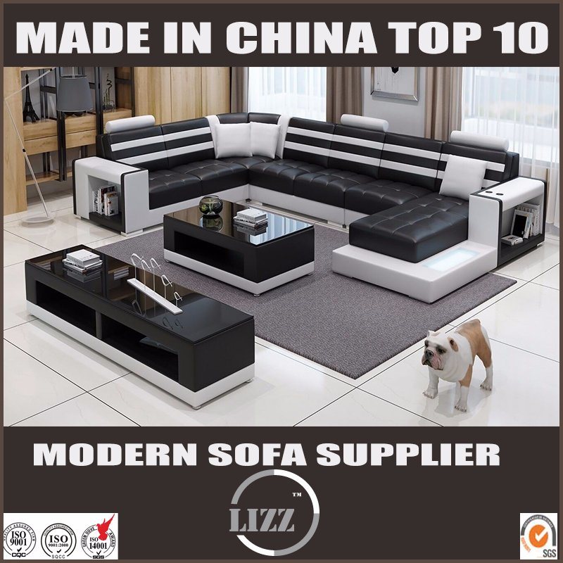European Style Furniture Faux Leather Sofa with Coffee Table