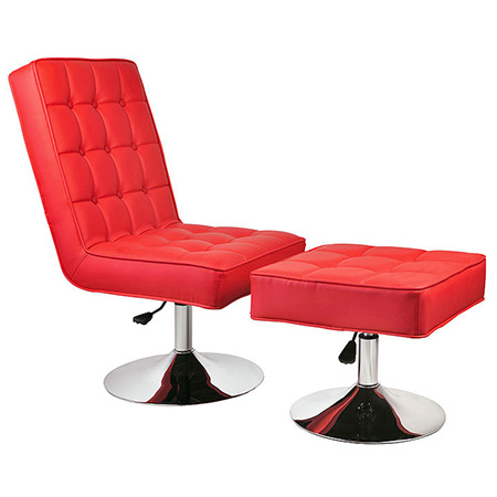 Fashion Red Color PU Leather Sofa Chair with Ottoman (FS-T6120)