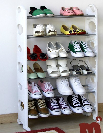 White Shoe Rack, 6 Layer with Metal Plastic Material (FH-SR0066W)