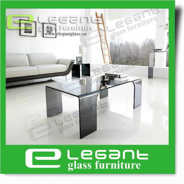 Grey Bent Glass Coffee Table with 4 Legs
