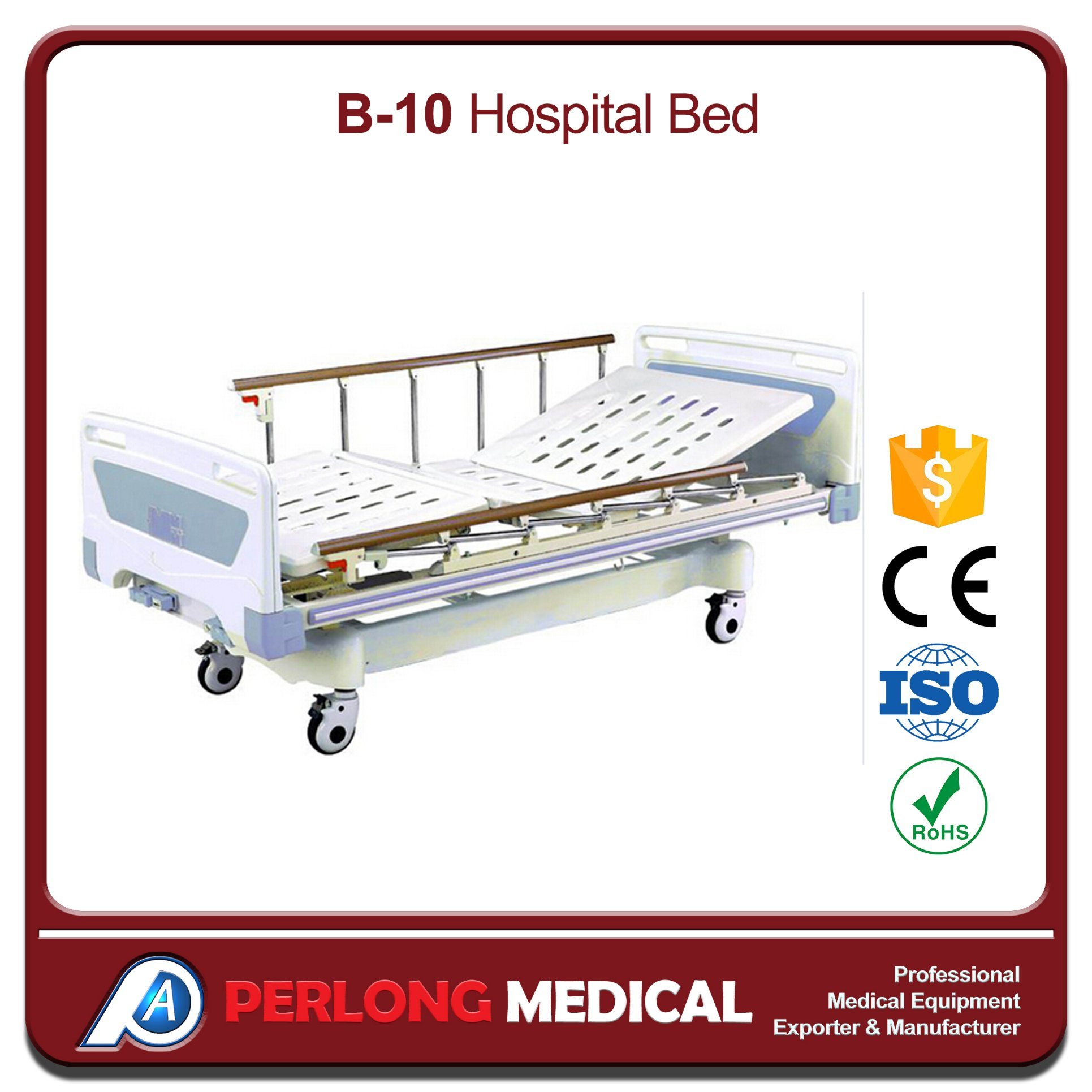 Movable Medical Full-Fowler Hospital Bed with ABS Board