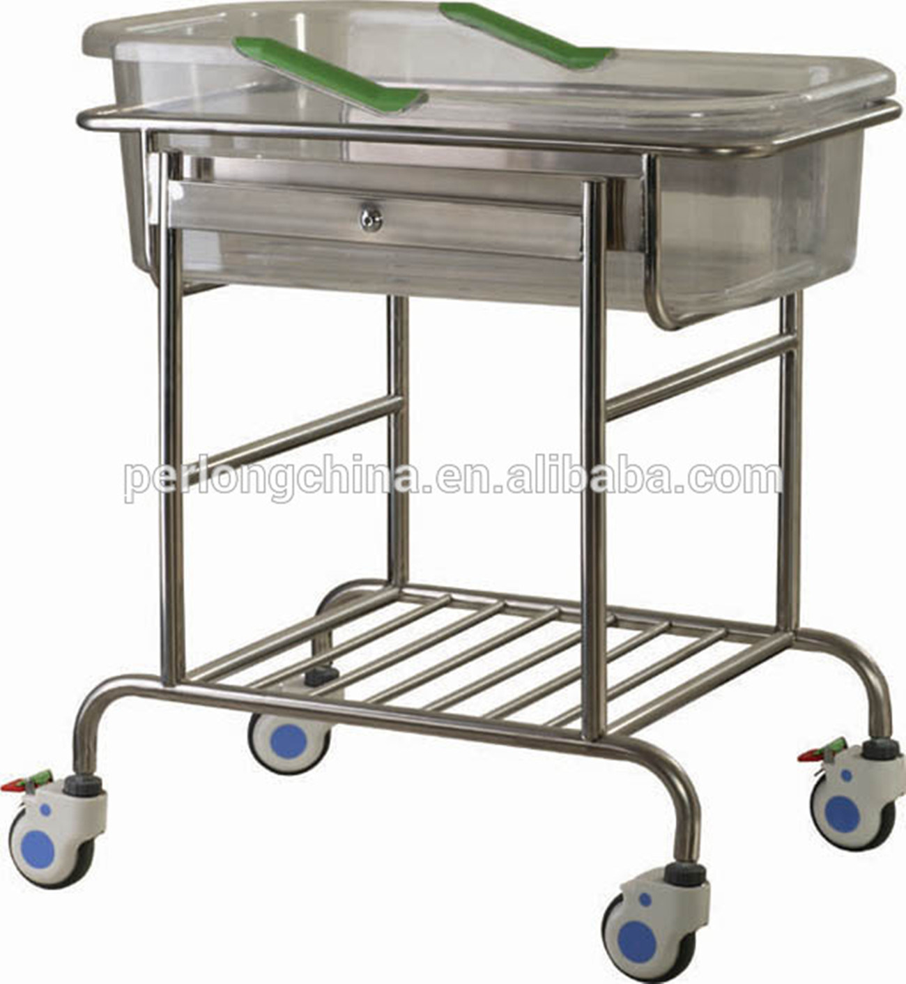 Hospital Beds Stainless Steel Tiltable Infant Bed Wheels Hb-36