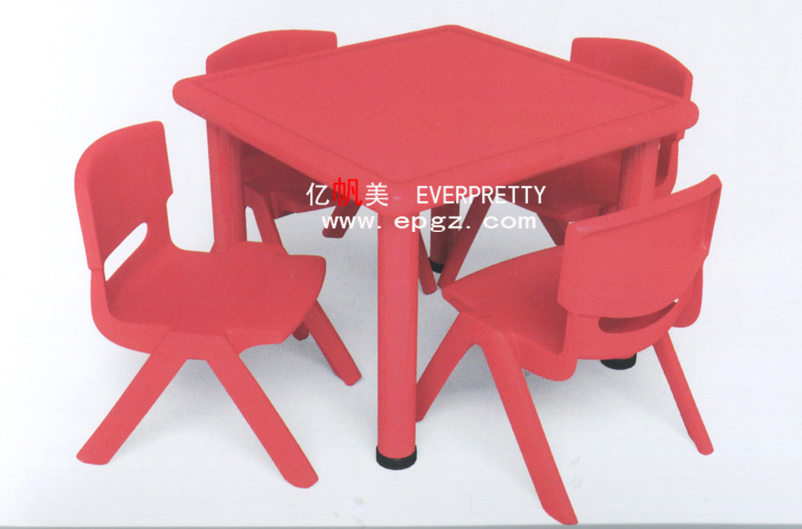 4-Seaters Red Plastic Table and Chair for Kids (SF-17K-5)