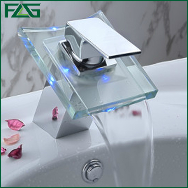 Flg LED Glass Chrome Faucet Waterfall/Tap/Mixer