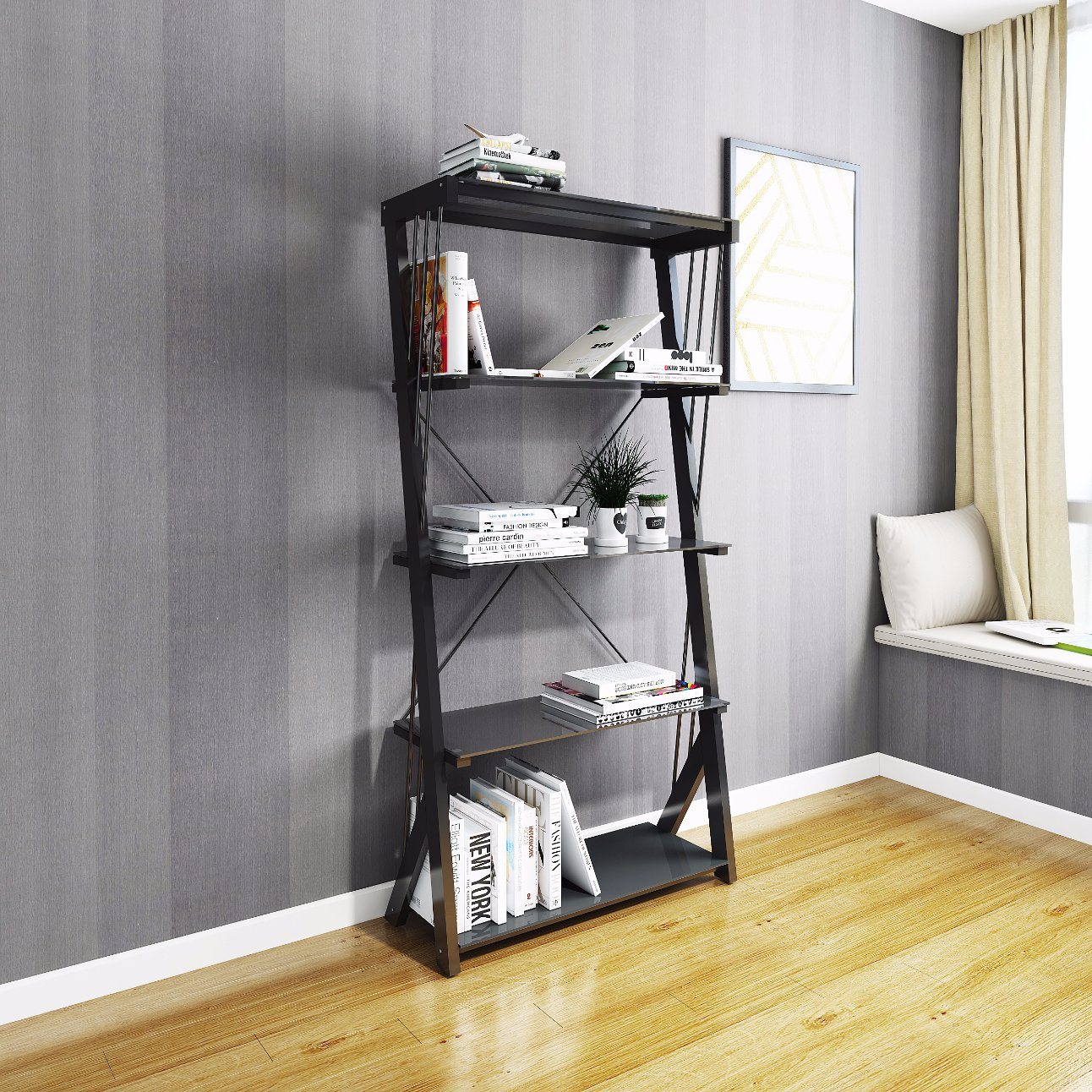 Simple Easy Style Modern Temered Glass Metal Office Bookshelf
