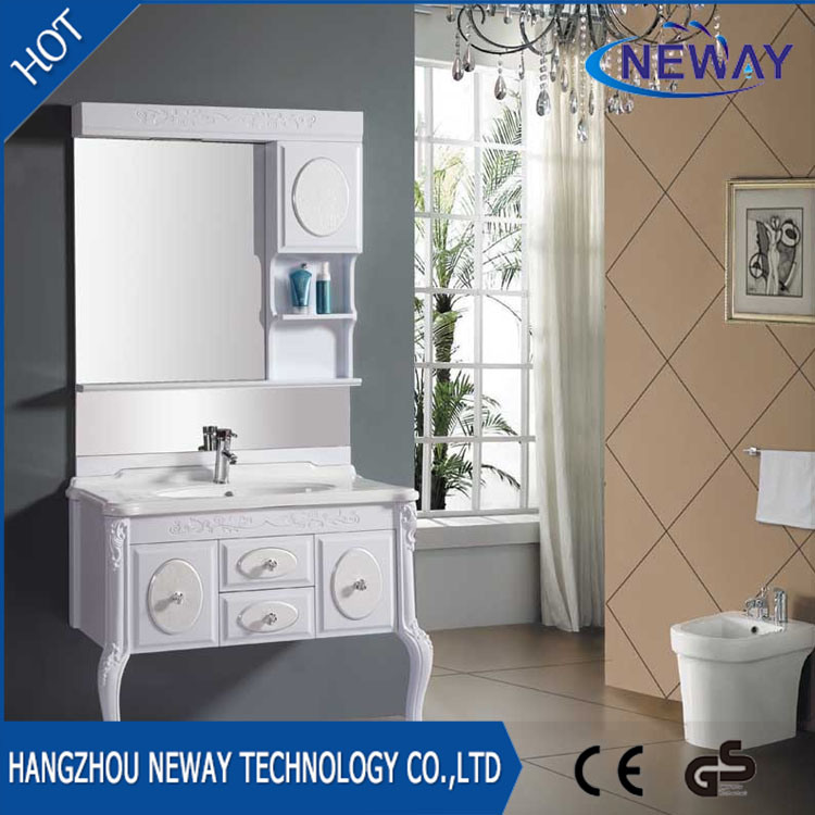 Floor Standing PVC Ceramic Basin Single Bathroom Wall Cabinet
