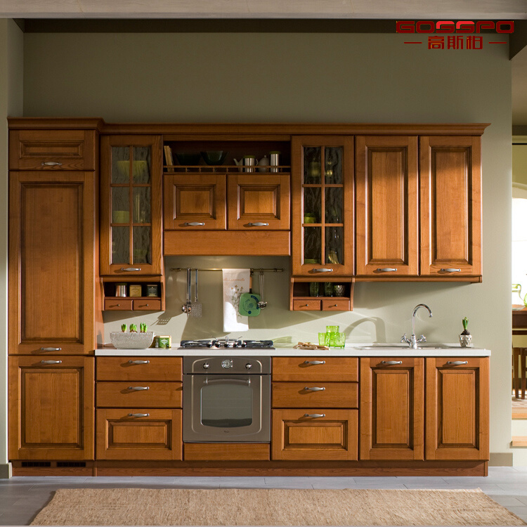 Modern Painting Solid Teak Wooden Kitchen Cabinet (GSP5-046)