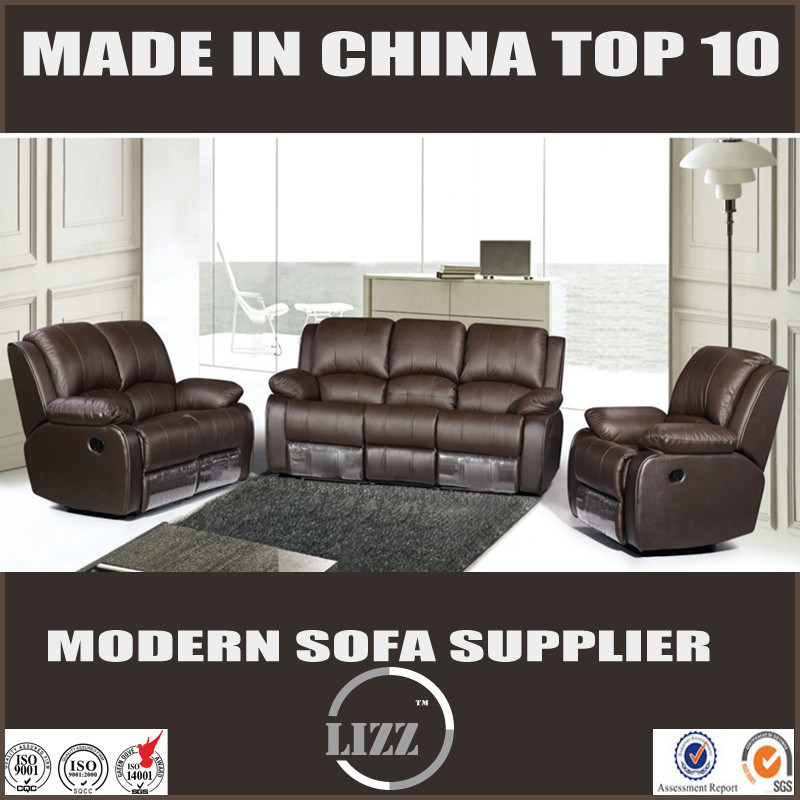 Reclining Brown Leather Sofa (Lz6025)