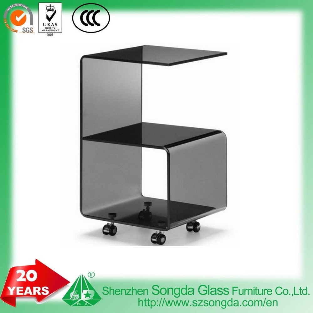 10mm Grey Tinted Glass Table, Bent Glass Side Table