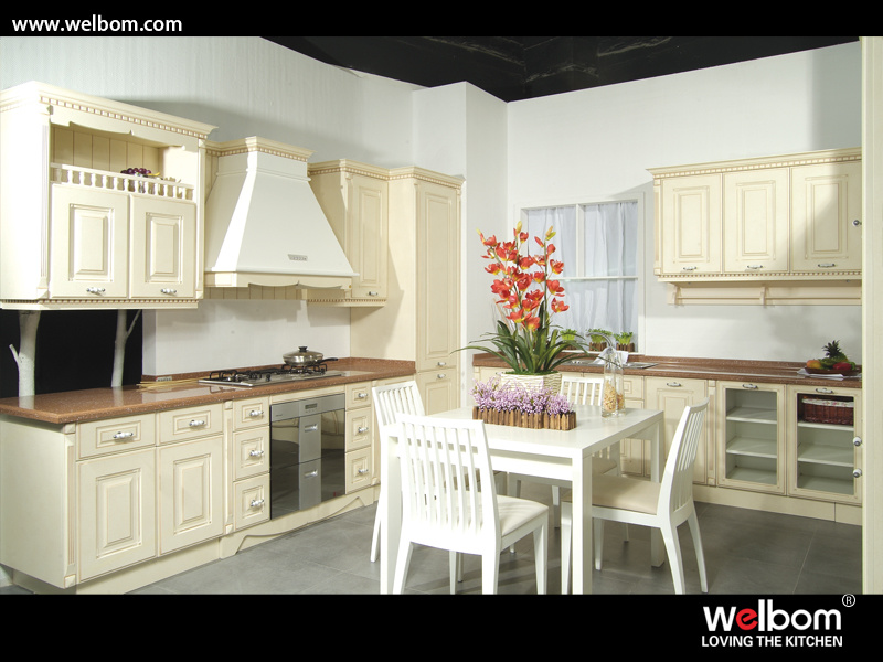 2015 Welbom German Style Antique White Wood Kitchen Cabinet