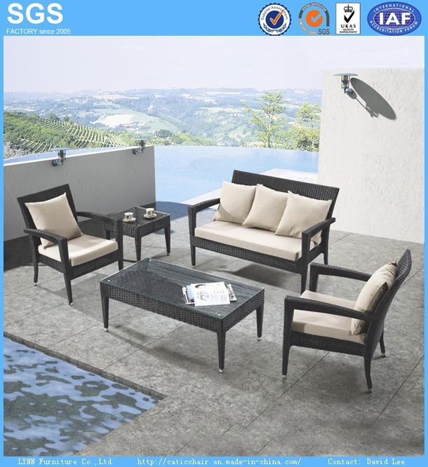 Outdoor Leisure Furniture Black Poly Rattan Sofa Set Armchair