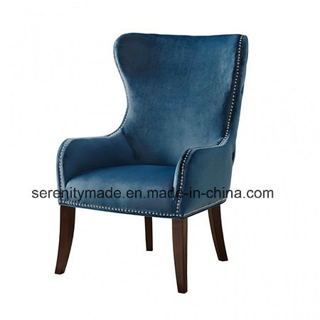 China Wholesale Velvet Fabric High Back Pipping Sofa Chair with Wood Legs