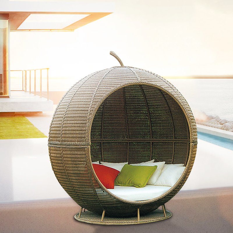 Spherical Dome Sunshine Lounge Beach Circular Garden Furniture Rattan Sun Daybed &T683
