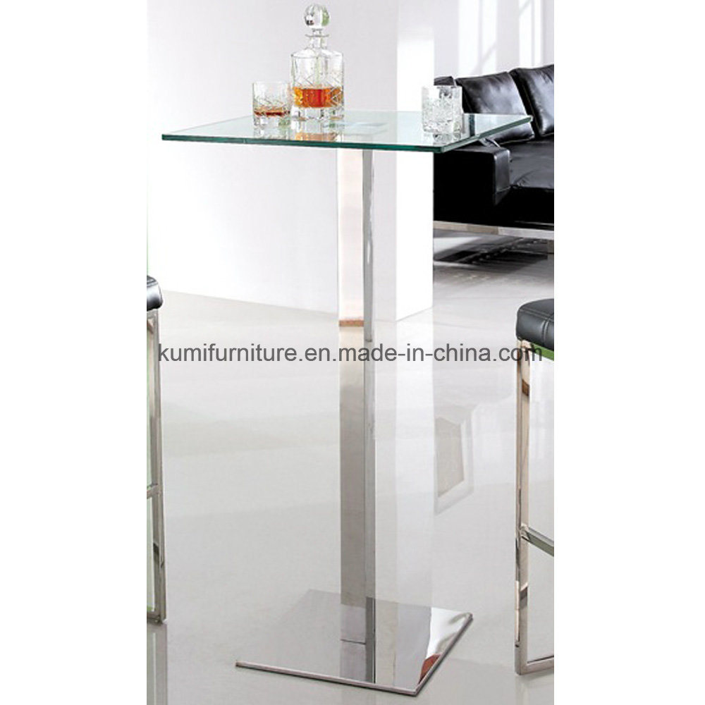 Stainless Steel Bar Table with Glass Top