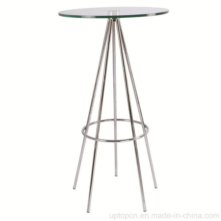 Bistro Glass High Round Bar Table with Stainless Legs (SP-BT650)