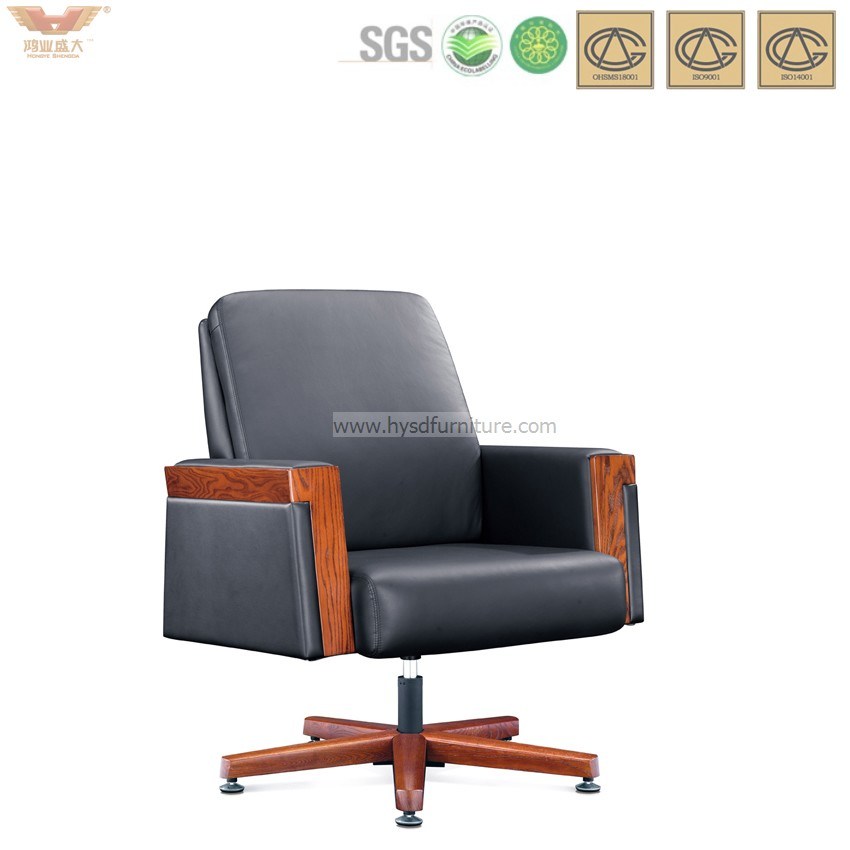 Hot Sale Office Furniture Teak Wood Genuine Leather Chair