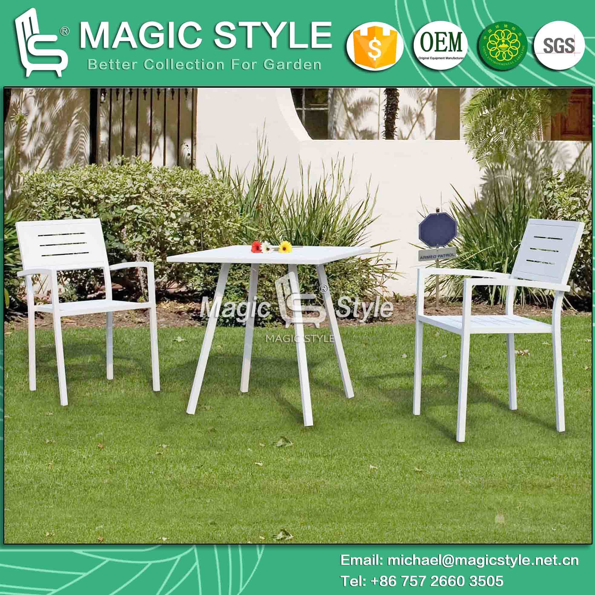 Aluminum Dining Set High Quality Dining Chair Stackable Chair Outdoor Coffee Table (Magic Style)