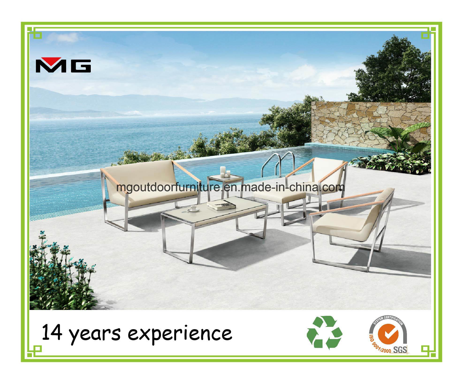 Outdoor Patio Sofa Set with Plastic Wood Armrest