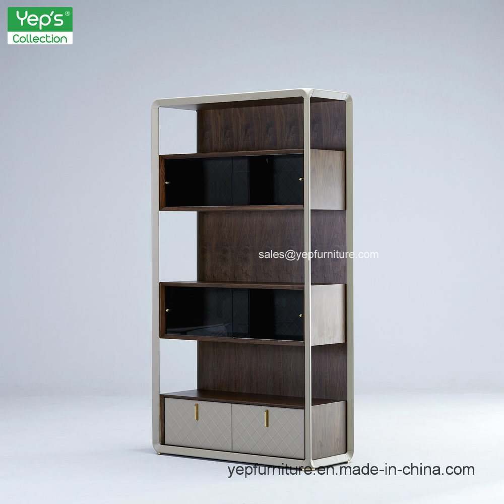 Simple Style Wood Metal Microfiber Leather Office Bookcase Storage Cabinet (YR220)
