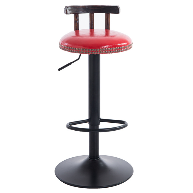 Modern Adjustable Leather Swivel Bar Stools Chair with Wood Back Red