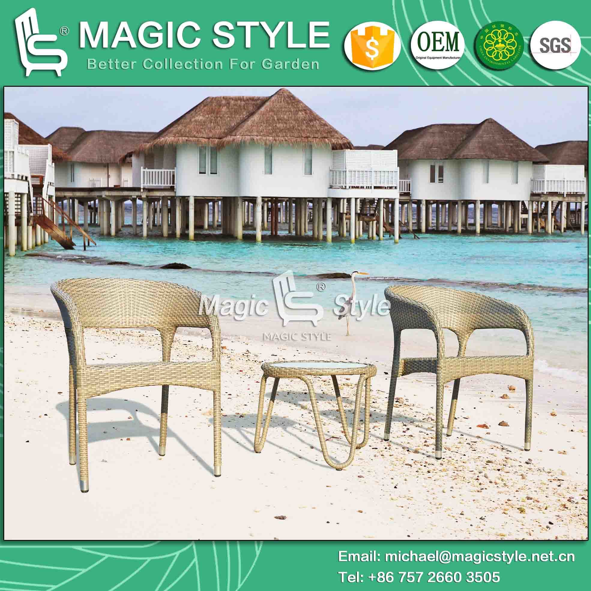 Bail Coffee Set Rattan Chair Wicker Chair Dining Chair Stackable Chair with Side Table (Magic Style)