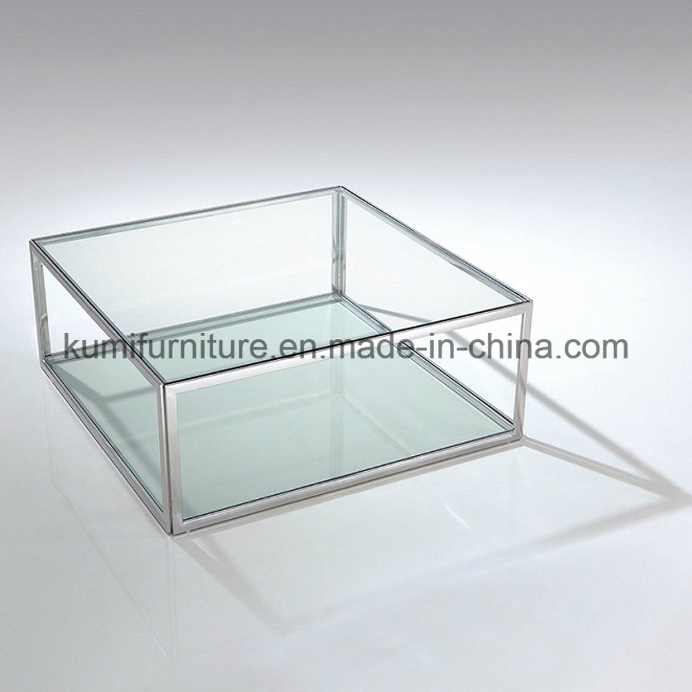 Square Home Furniture Metal Stool Coffee Table with Glass
