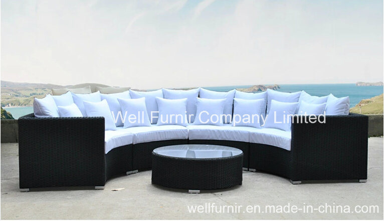 Wicker Deep Seating Sofa Set/5-PC Curved Seating Sofa/Half-Moon Sectional Sofa Set